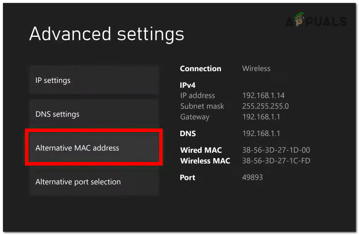 Selecting the Alternative MAC address