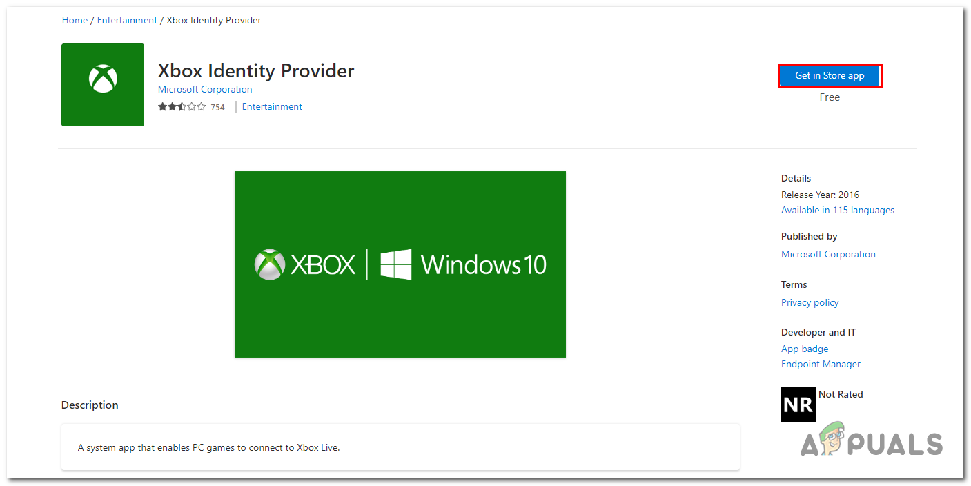 Downloading the Xbox identity provider