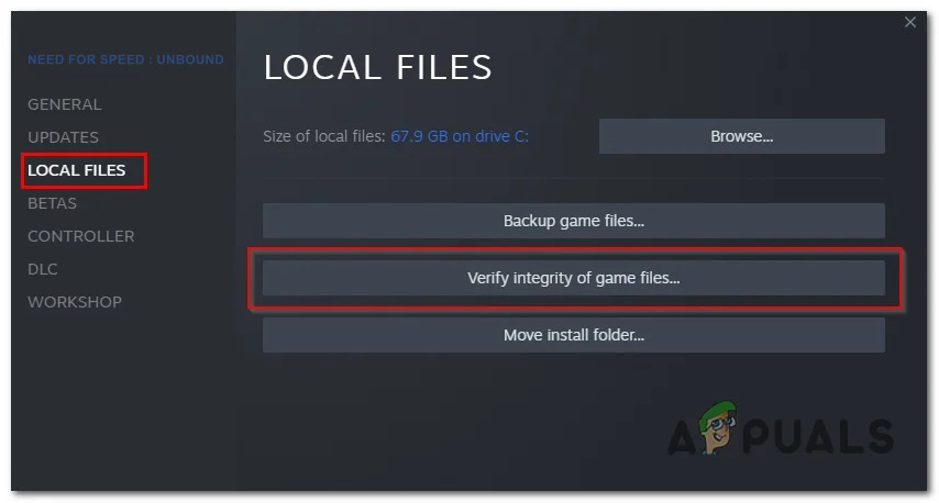Verifying the integrity of game files via steam