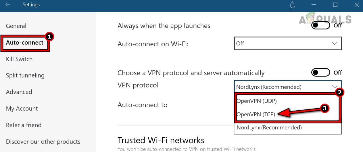 Change VPN Protocol of Nord VPN to OpenVPN (TCP)
