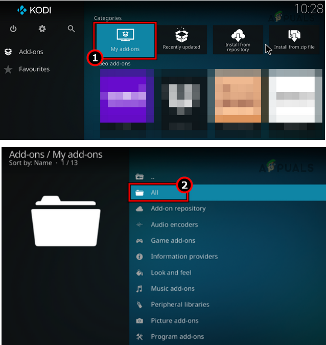 Open My Addons in Kodi and Select All