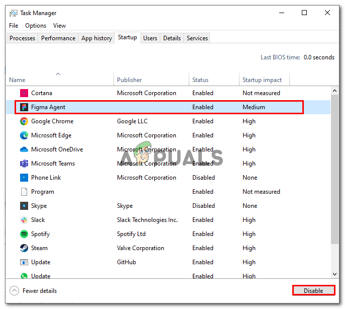 Disabling apps on startup manually from the task manager 