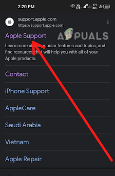 Tapping on Apple Support