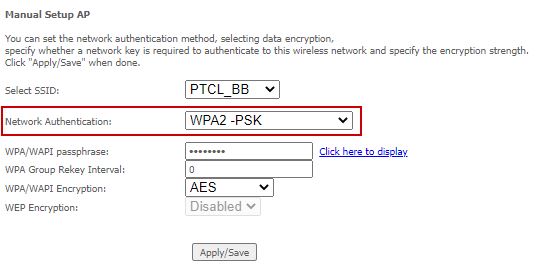 Changing the network authentication/security encryption of the router