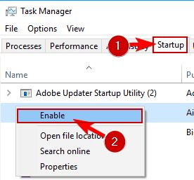 Enabling Audio Manager in the startup tab of Task Manager