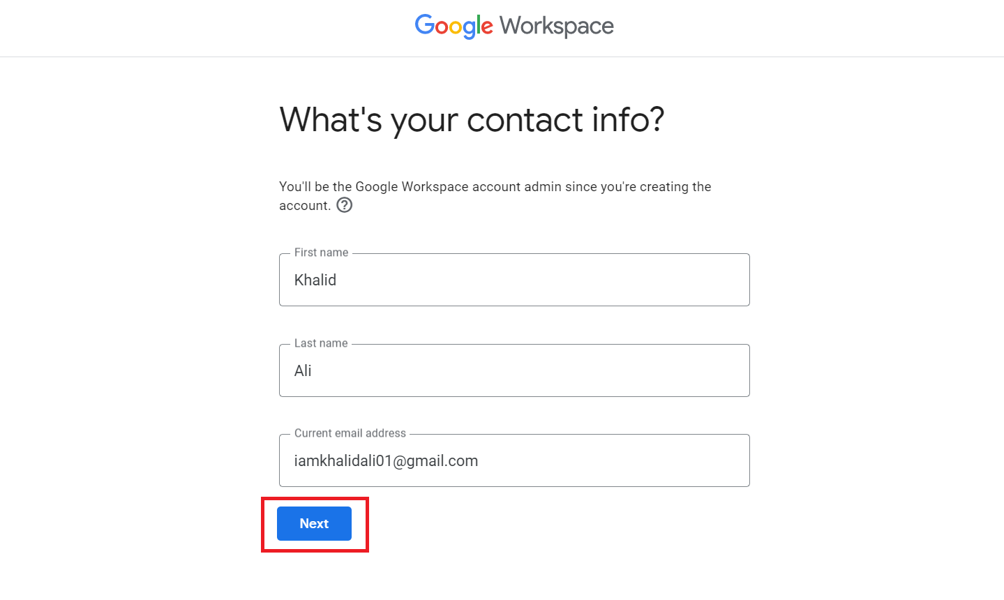 Enter your name and existing Gmail account