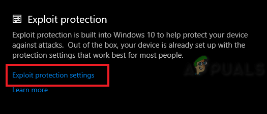 Exploit protection settings