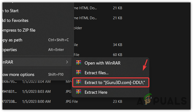 Extracting DDU folder using WinRAr software
