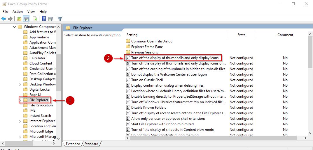File Explorer Settings in Local Group Policy Editor