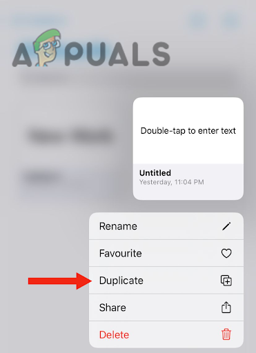 Clicking on Duplicate option