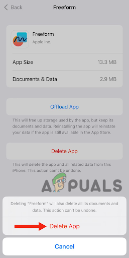 Tap on Delete App to confirm