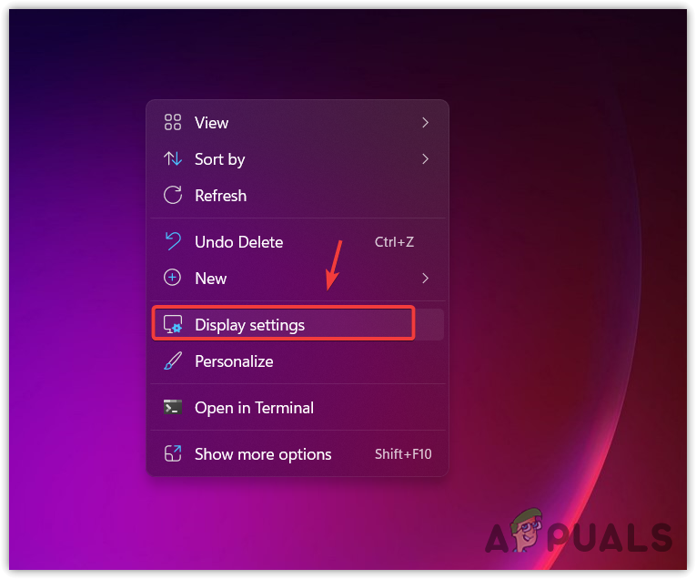 Opening Display Settings from the context menu