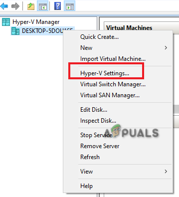 Opening Hyper V settings