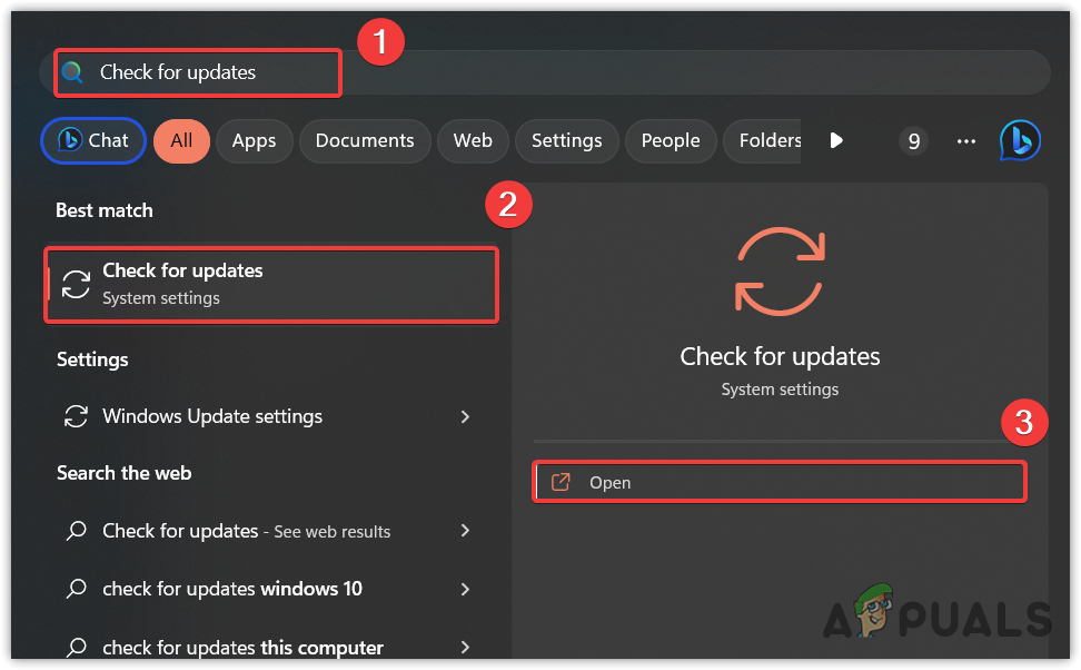 Opening Windows update settings