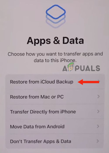 Choosing Restore from iCloud Backup