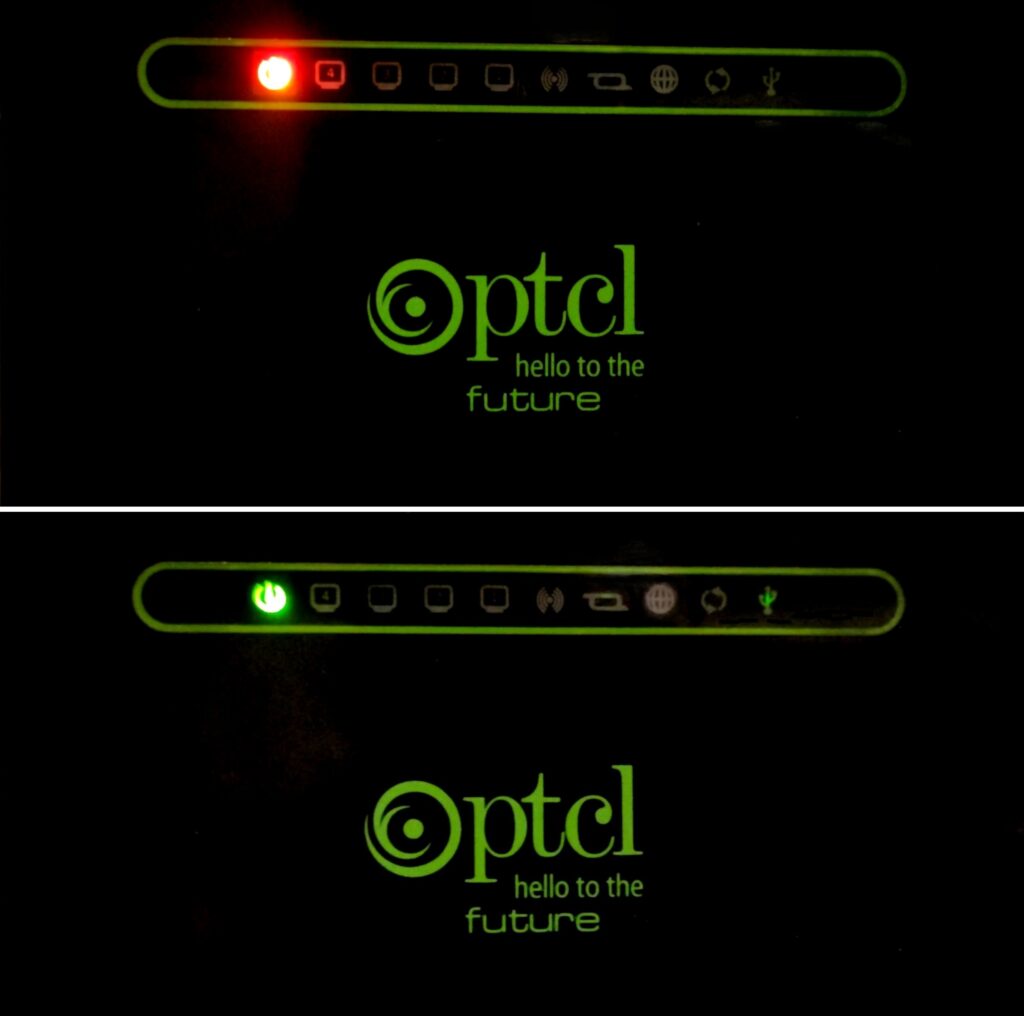 The router power LED changing from Red to Green