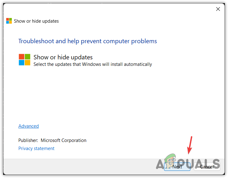 Running Show or hide updates troubleshooter