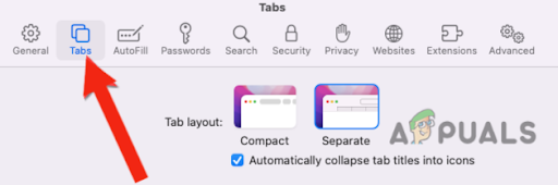clicking on the Tabs option