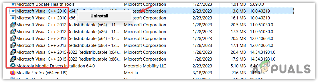 Uninstalling all the versions of Microsoft Visual C++