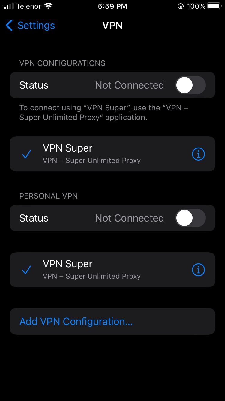 Disabling VPN on iPhone