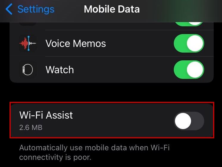 Disabling Wi-FI Assist in iPhone