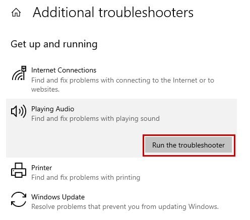 Running Windows Audio Troubleshooter
