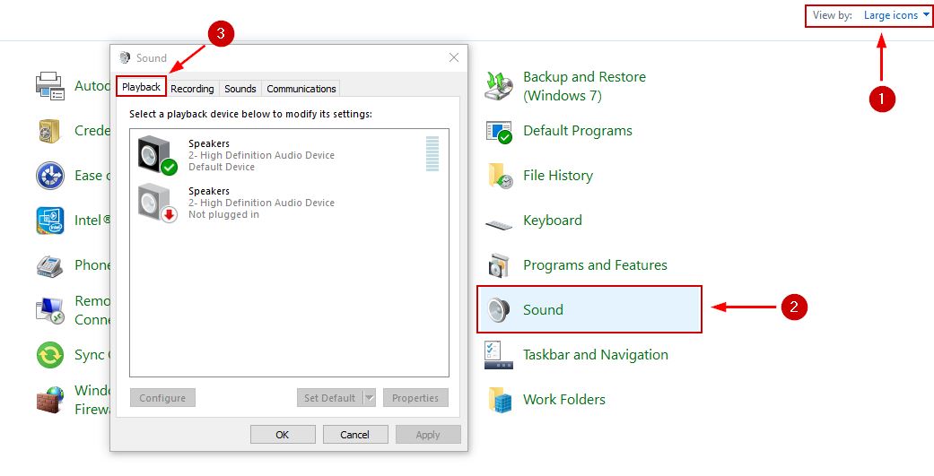Changing sound settings from Control Panel
