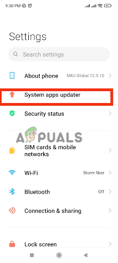 Selecting the System Apps Updater