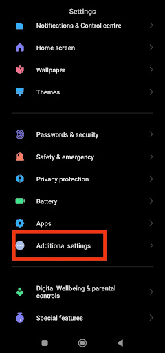Tapping on the Additional settings option