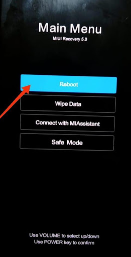 selecting the Reboot option