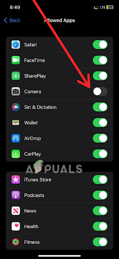 Turn off the toggle to disable the app