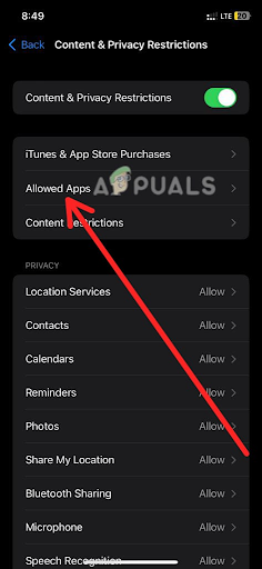Clicking on the Allowed Apps option