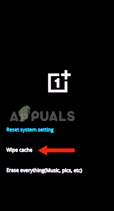 Selecting Wipe cache