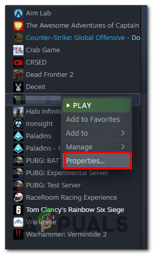 Clicking Properties in Steam