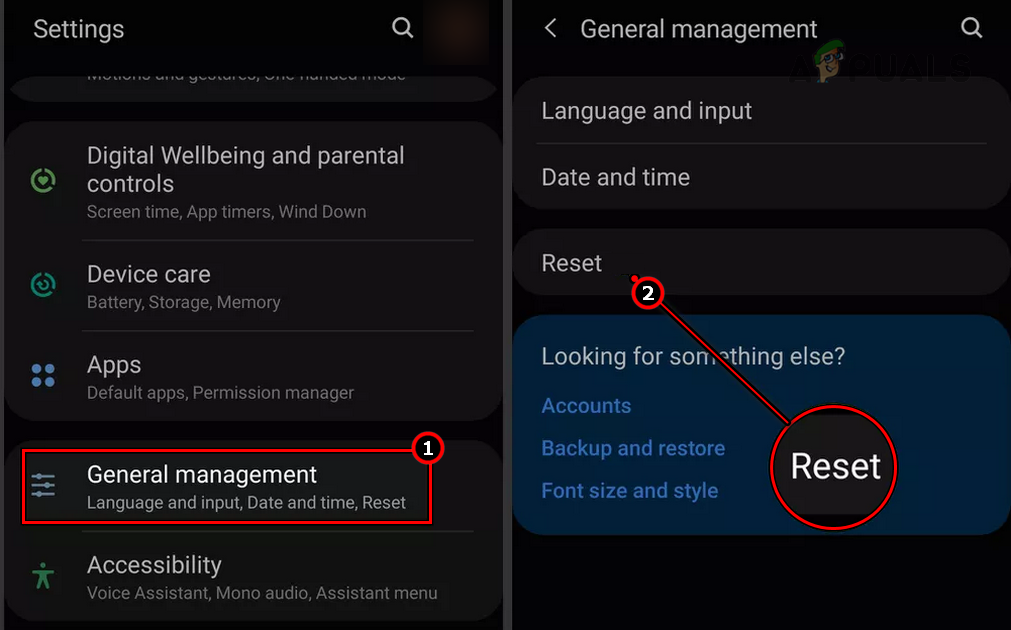 Open Reset in the General Management of the Samsung Phone
