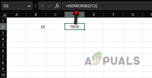 Use the ISERROR Formula to Check if the Division Formula is Returning a Divide by Zero Error