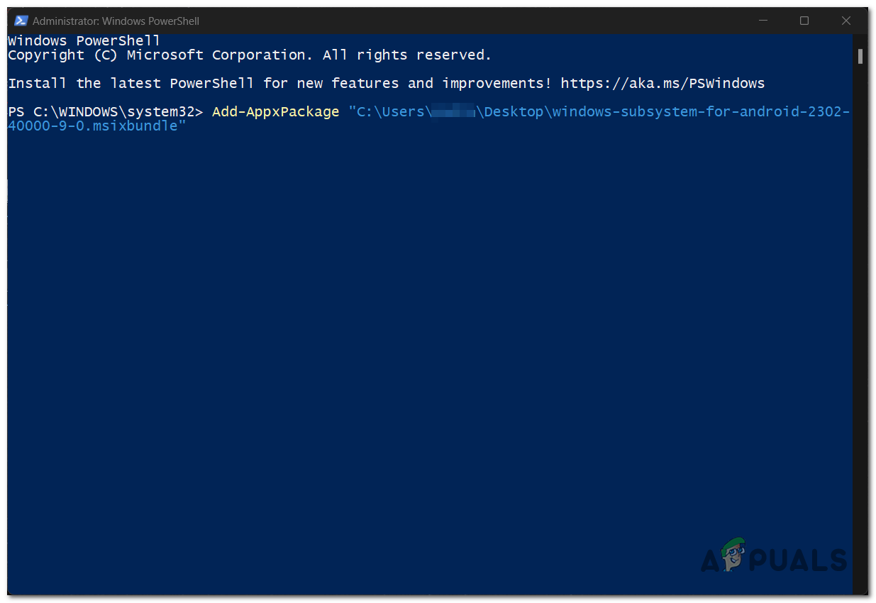 Installing the app package in PowerShell