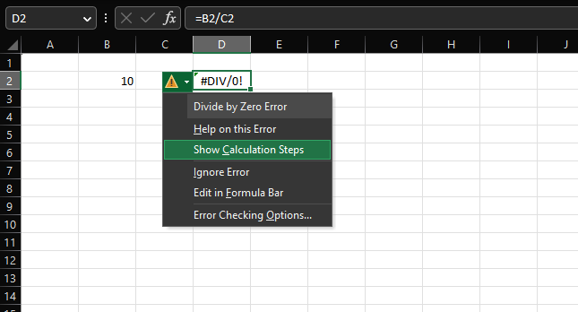 Use Error Reporting to Find Issues Causing a #div/0! error