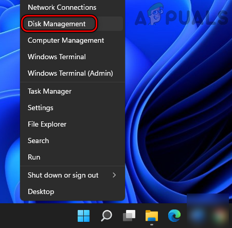 Open Disk Management in the Quick Access Menu of Windows 11