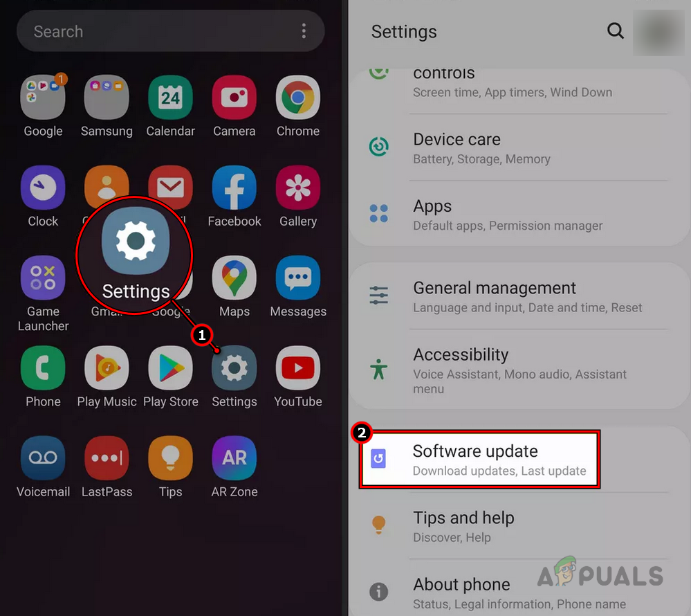 Open Software Update in the Samsung Phone's Settings