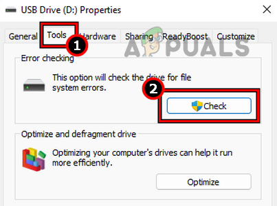 Open Check in the Tools Tab of the SD Card Properties