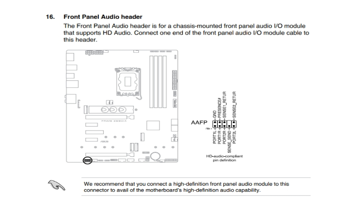AAFP connector on motherboard - ASUS Manual