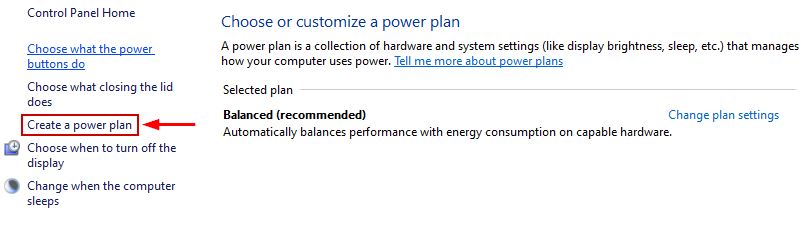 Creating a power plan in Windows