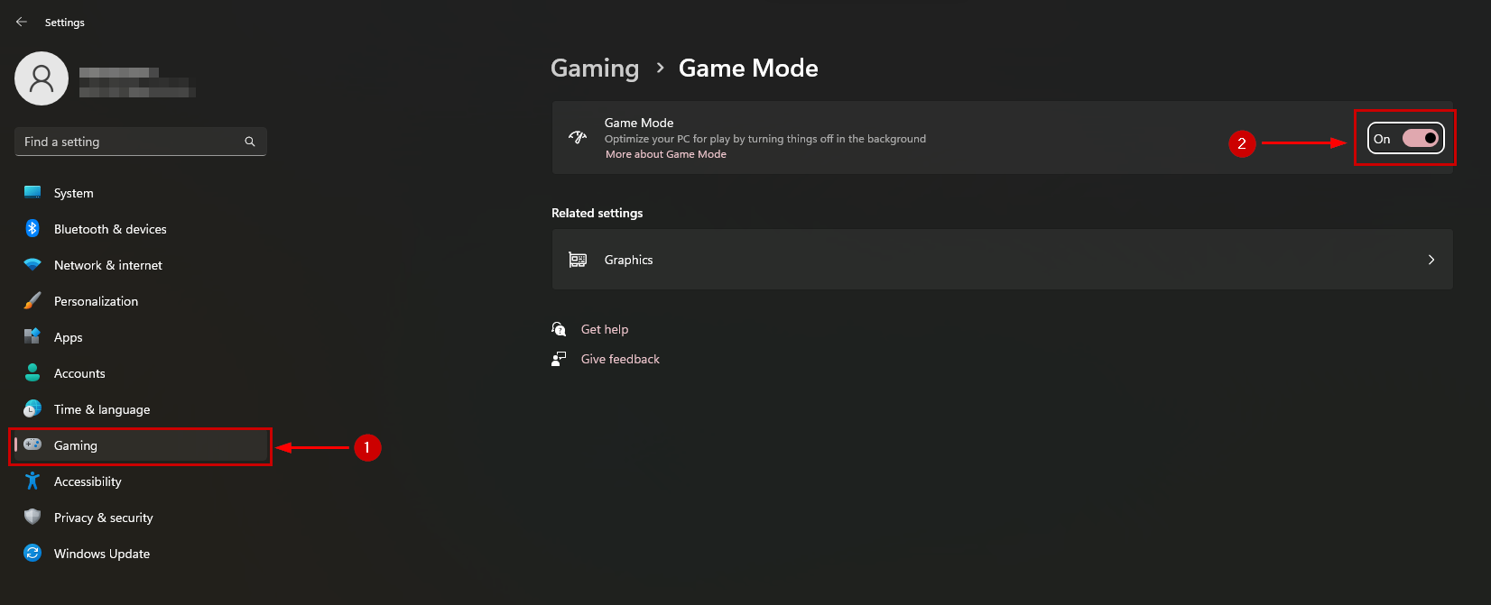 Enabling game mode in Windows 11