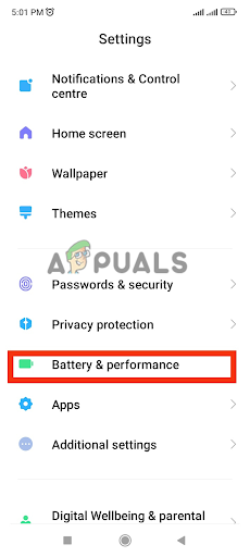 Tapping on Battery & Performance option