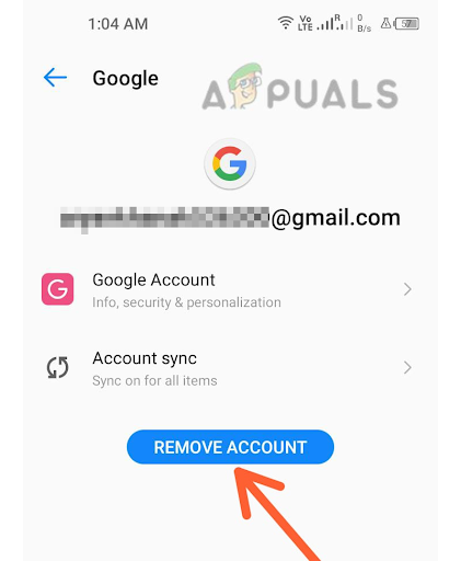 Clicking on Remove account