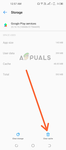 Clicking on the Clear cache option 