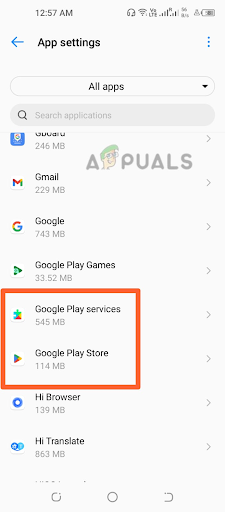 Tapping on the Google Play Services and Play Store to open the settings
