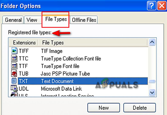 Registered file types