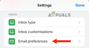 Taping on Email Preferences